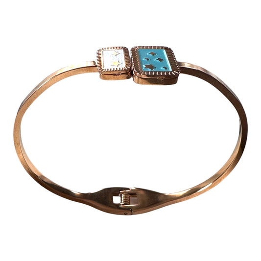 Stainless Steel Rose Gold Bracelet with Blue and White Meenakari