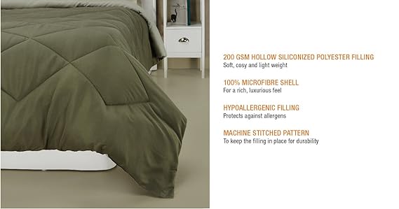 Solimo Microfibre Reversible Comforter, Double (Mossy Green & Pistachio Green, 200 GSM)