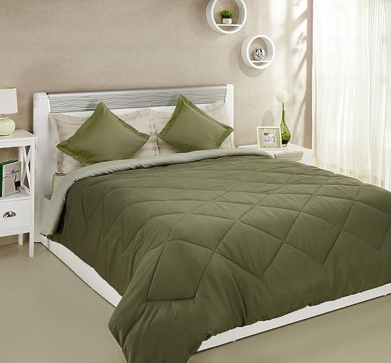 Solimo Microfibre Reversible Comforter, Double (Mossy Green & Pistachio Green, 200 GSM)