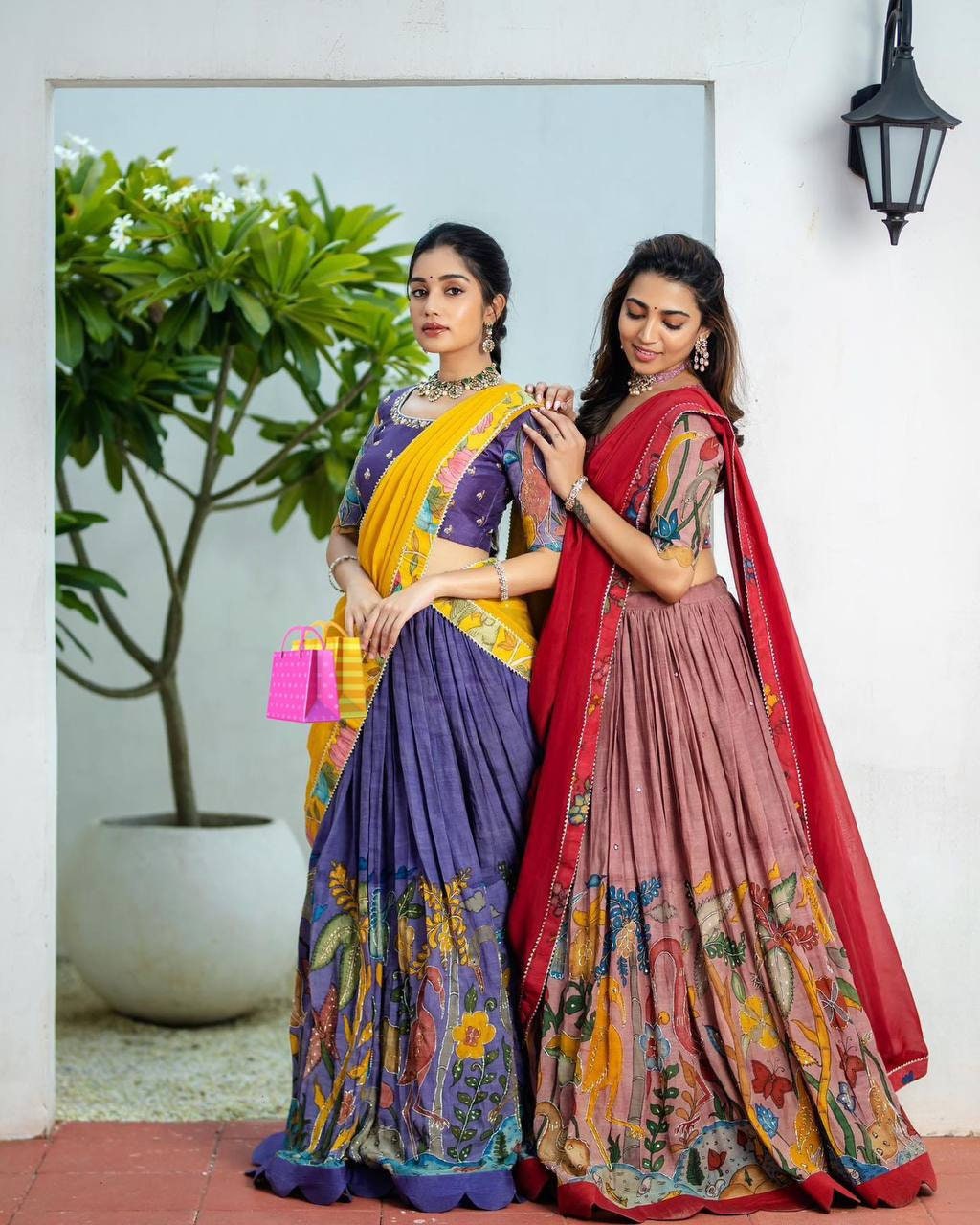 Exclusive Kalamkari Silk Half Saree Lehenga Choli Wedding wear Silk Lehenga Choli