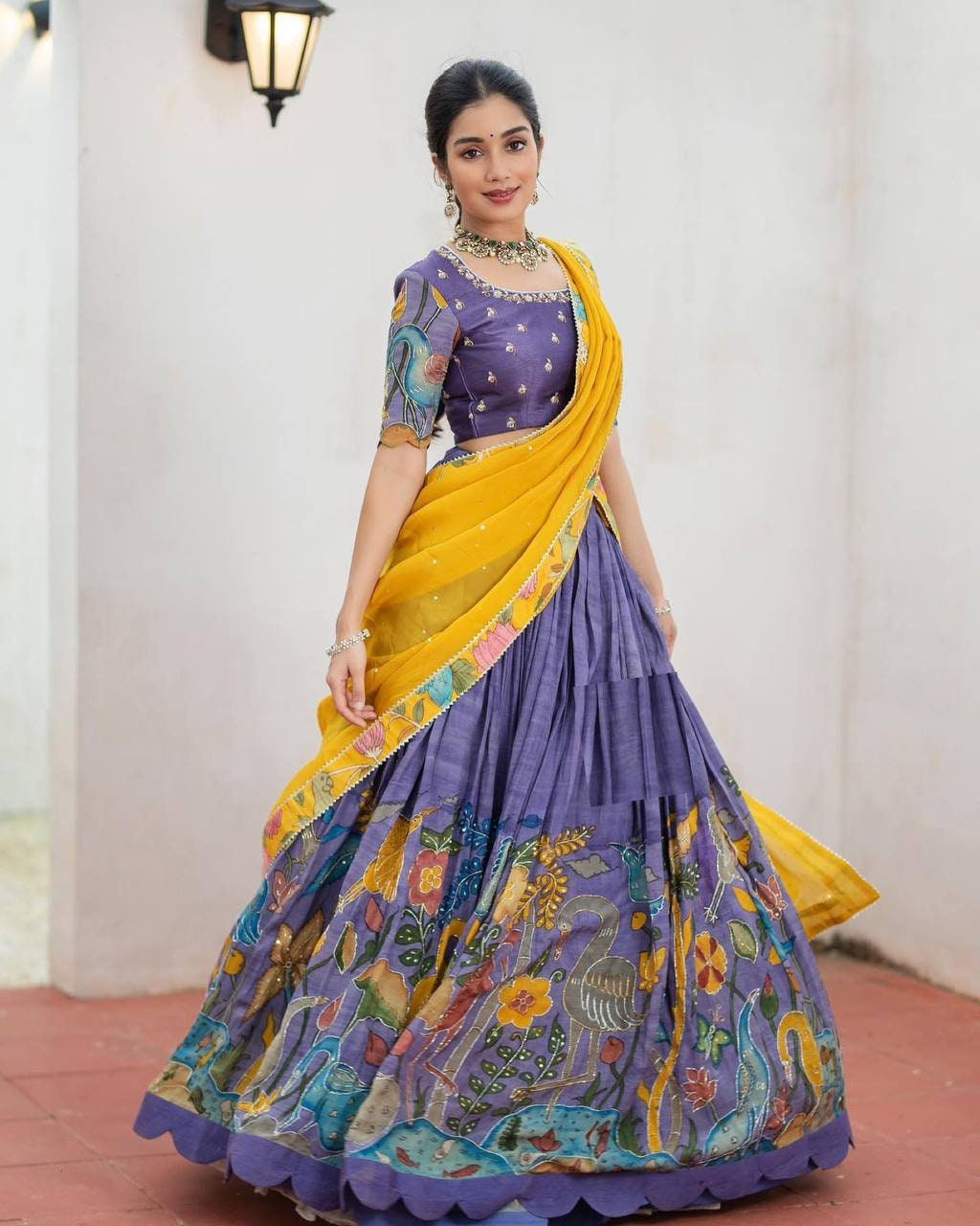 Exclusive Kalamkari Silk Half Saree Lehenga Choli Wedding wear Silk Lehenga Choli