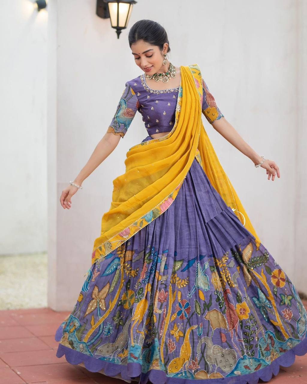 Exclusive Kalamkari Silk Half Saree Lehenga Choli Wedding wear Silk Lehenga Choli