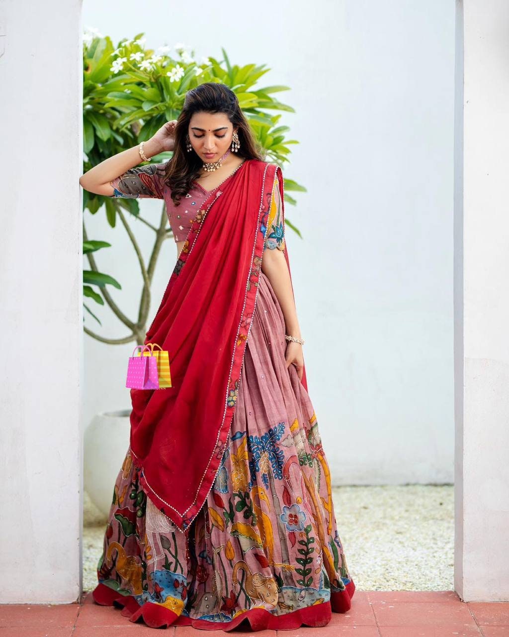 Exclusive Kalamkari Silk Half Saree Lehenga Choli Wedding wear Silk Lehenga Choli