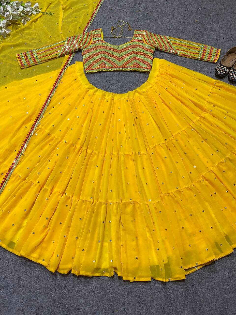 Yellow Georgette lehenga Choli For Women ,Indian Designer Party Wear Lengha Choli Punjabi Ghagra Choli Trending Wedding Bridal Lehenga Choli