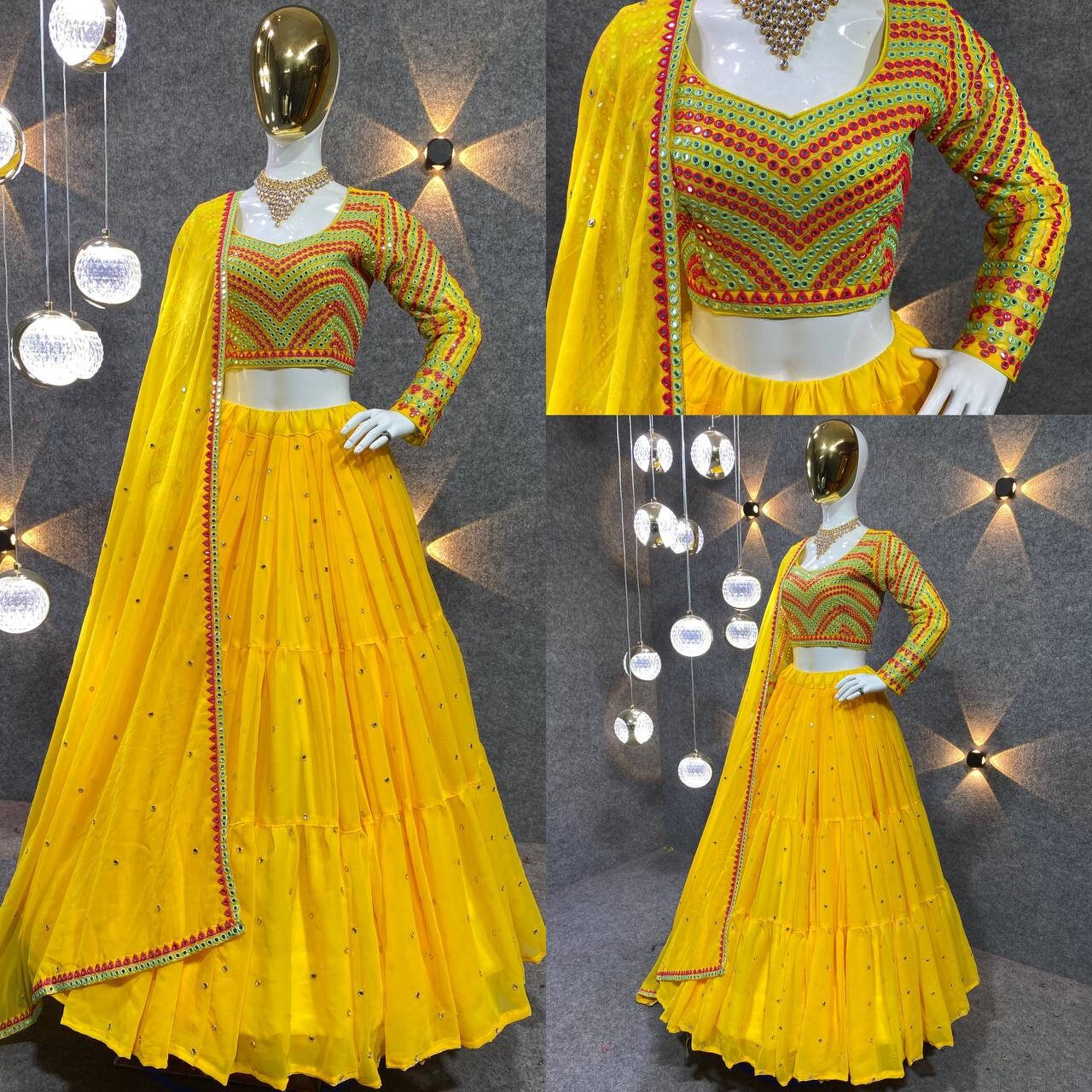Yellow Georgette lehenga Choli For Women ,Indian Designer Party Wear Lengha Choli Punjabi Ghagra Choli Trending Wedding Bridal Lehenga Choli