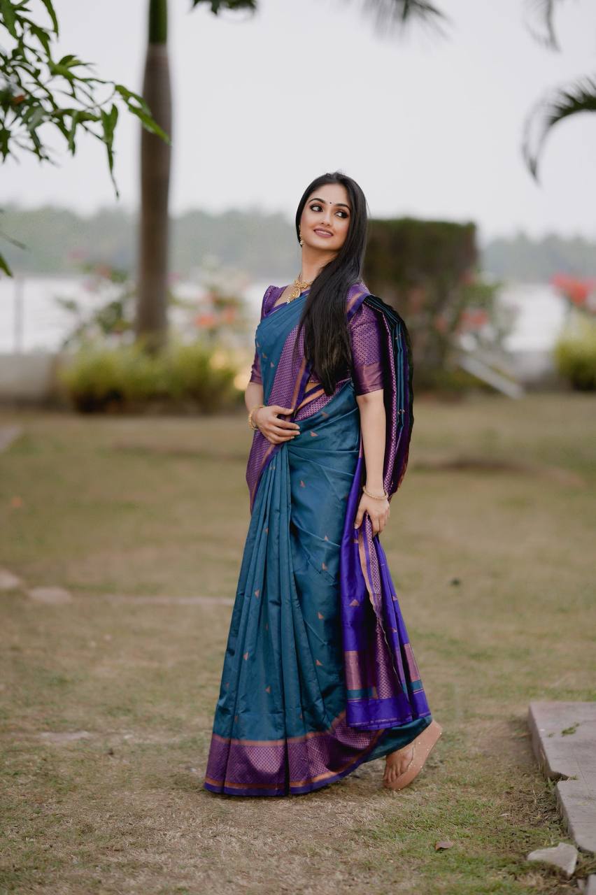 RAMA WITH ROYAL BLUE PURE BANARASI COPPER ZARI WEAVING