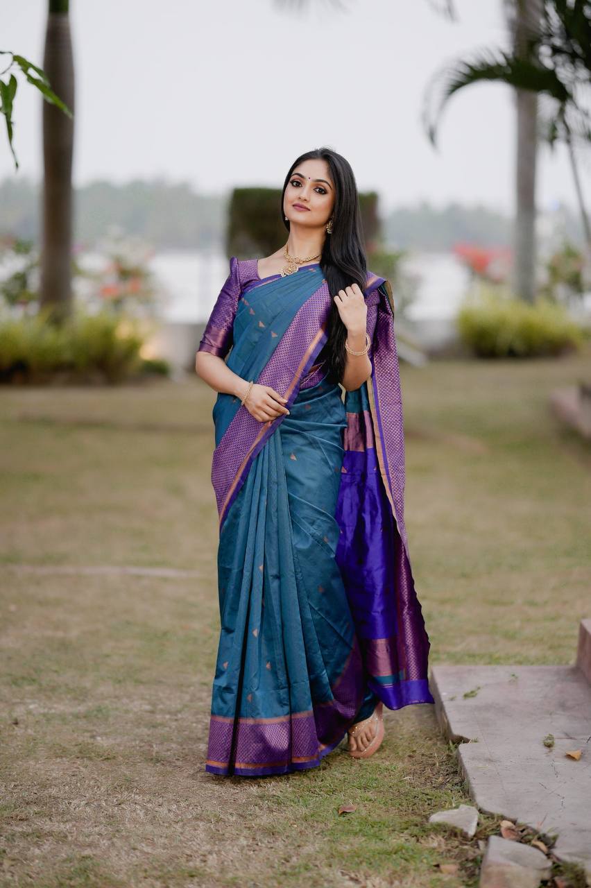RAMA WITH ROYAL BLUE PURE BANARASI COPPER ZARI WEAVING
