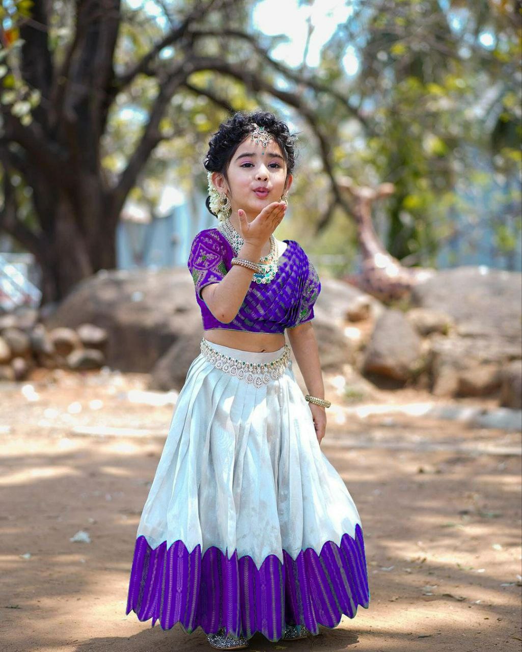Kids Lehenga for Wedding Wear in Purple Color Chinon With Embroidery
