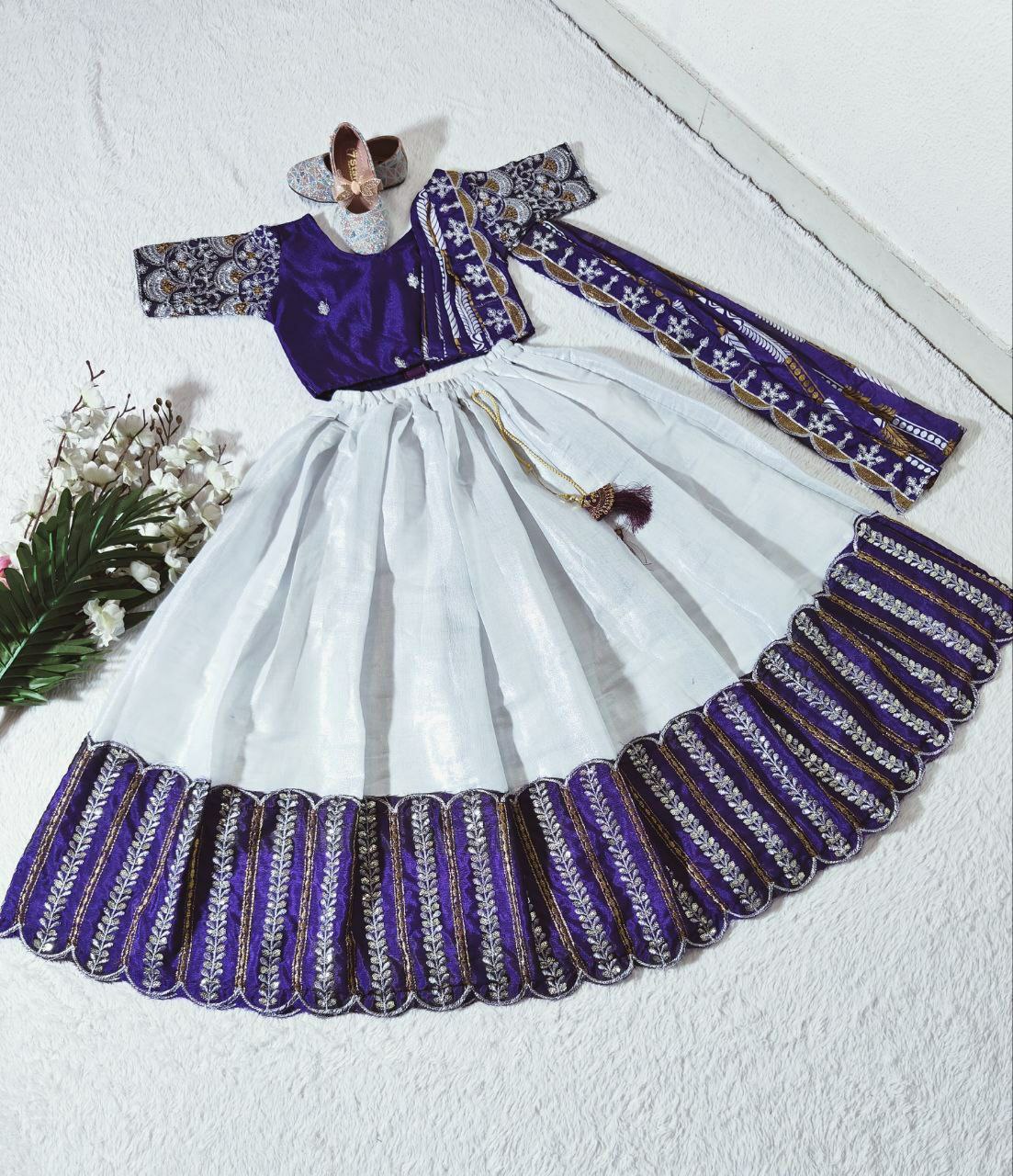 Kids Lehenga for Wedding Wear in Purple Color Chinon With Embroidery