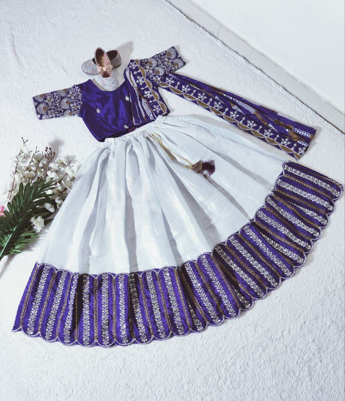 Kids Lehenga for Wedding Wear in Purple Color Chinon With Embroidery