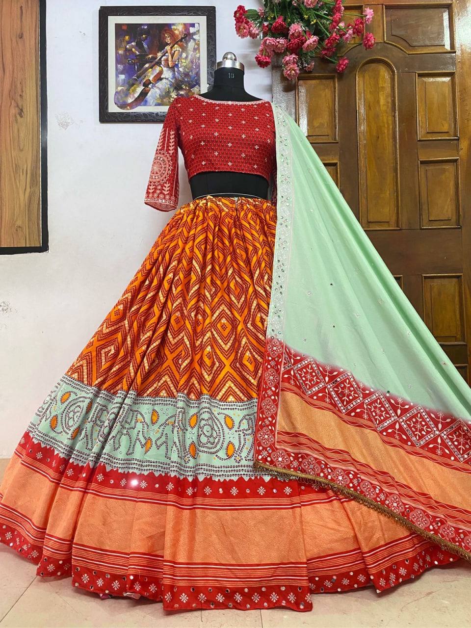Multi Lehenga Choli In Butter Silk With Digital Print