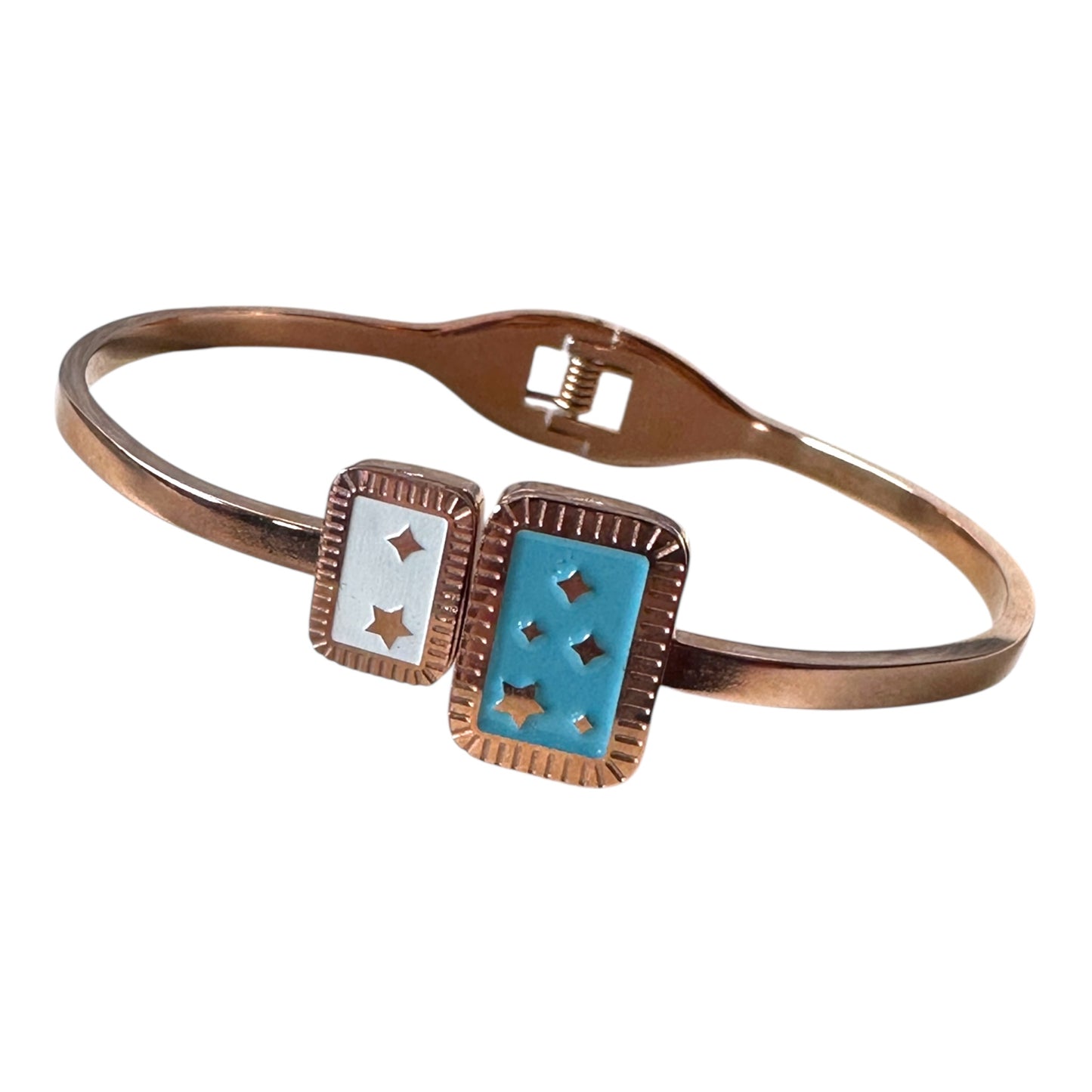 Stainless Steel Rose Gold Bracelet with Blue and White Meenakari