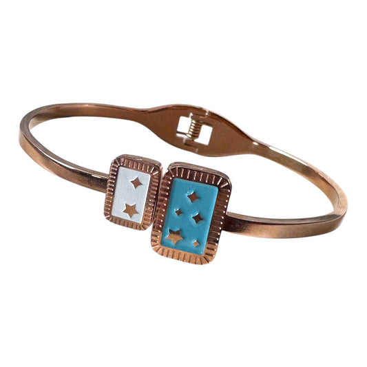Stainless Steel Rose Gold Bracelet with Blue and White Meenakari