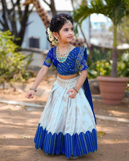 Kids Lehenga for Wedding Wear in Royal Blue Color Chinon With Embroidery