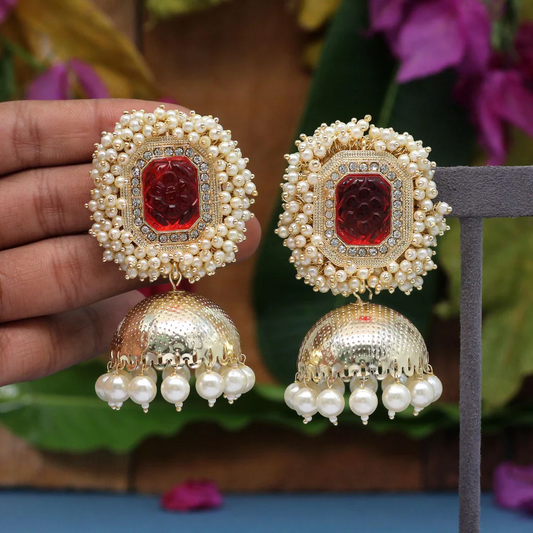 Red Color Antique Jhumka Earrings