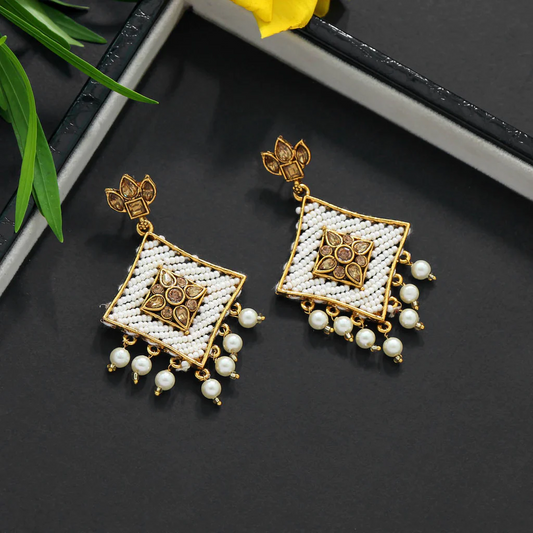 White Color Glass Stone Antique Earrings