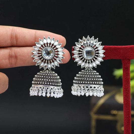 Silver Oxidized Jhumki Earrings