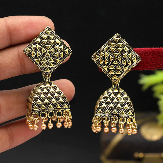 Gold Color Oxidized Jhumka Earrings