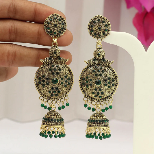 Green Color Oxidized Ethnic Earrings