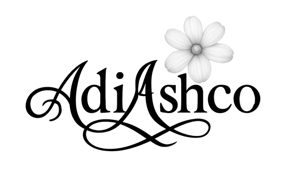 AdiAshco Logo with flower positioned above letter c