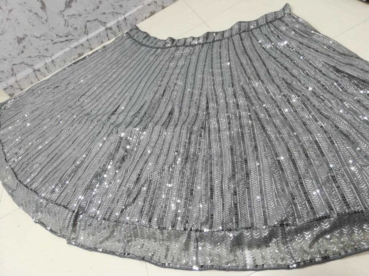 Indian Exclusive Grey Lehenga Choli,Wedding, Function Wear Soft Georgette Fabric With Gold Embroidered, Designer Traditional For Women