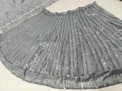 Indian Exclusive Grey Lehenga Choli,Wedding, Function Wear Soft Georgette Fabric With Gold Embroidered, Designer Traditional For Women