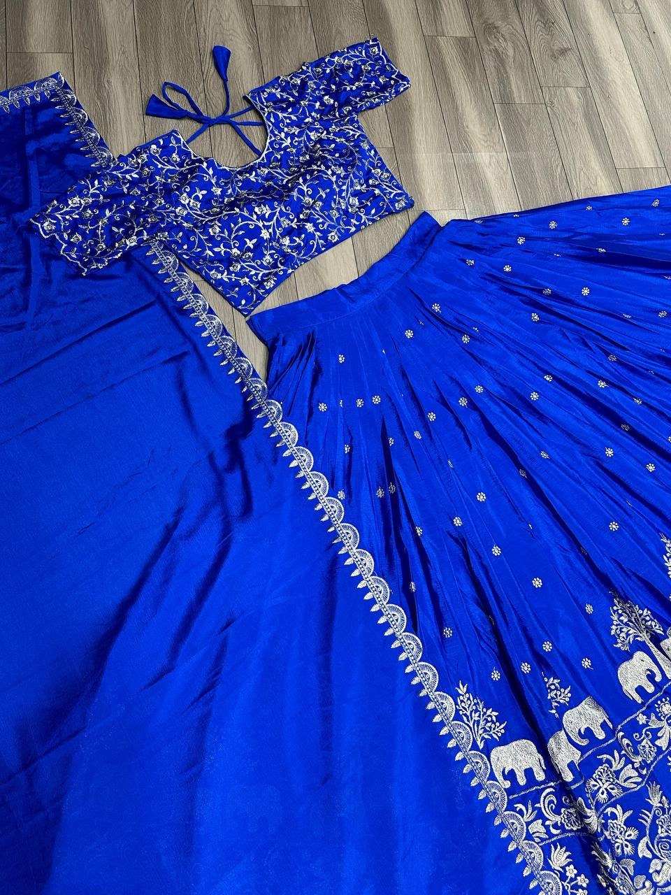 Blue Colors Embroidered Attractive Party Wear Silk Lehenga choli Indian Wedding Lehenga Choli Punjabi Lehengas Lehenga For Women