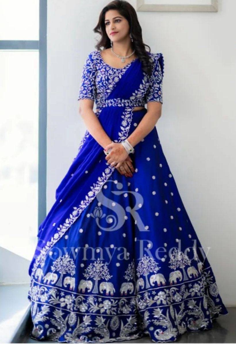 Blue Colors Embroidered Attractive Party Wear Silk Lehenga choli Indian Wedding Lehenga Choli Punjabi Lehengas Lehenga For Women