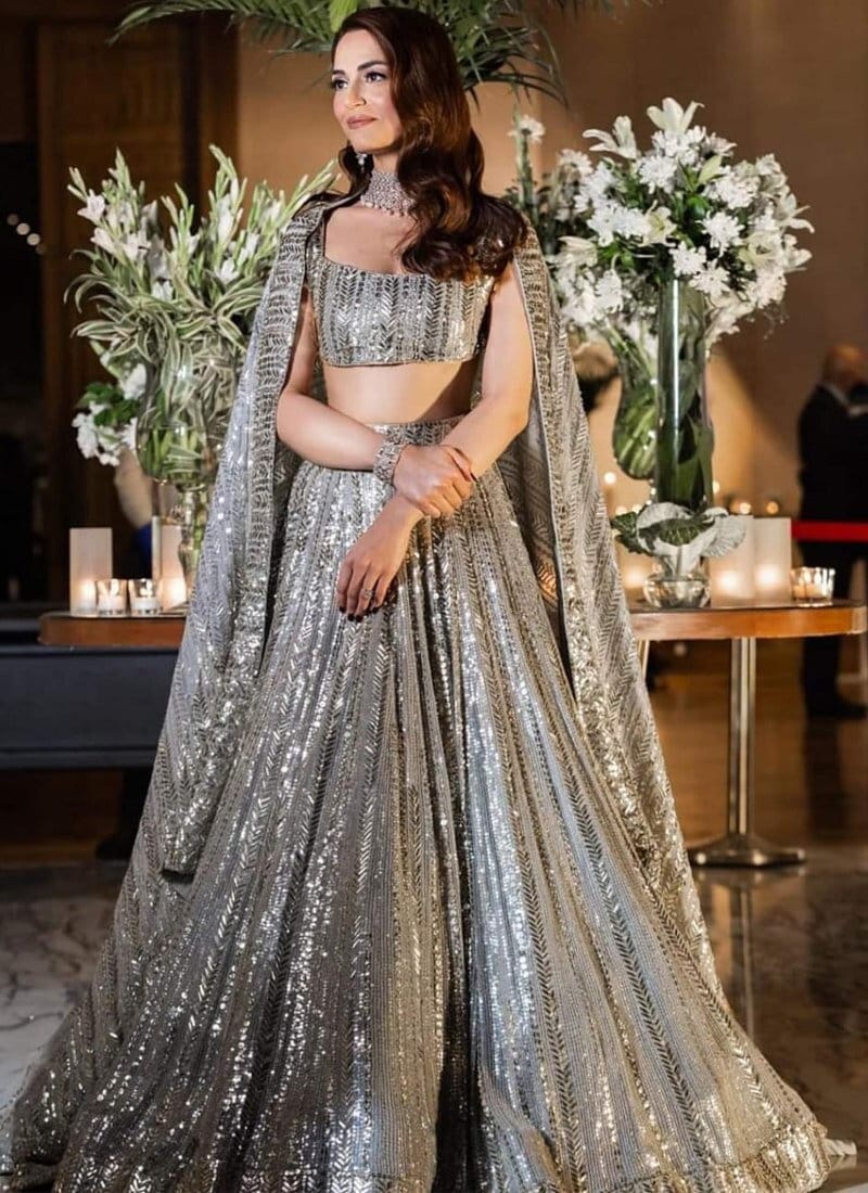 Indian Exclusive Grey Lehenga Choli,Wedding, Function Wear Soft Georgette Fabric With Gold Embroidered, Designer Traditional For Women