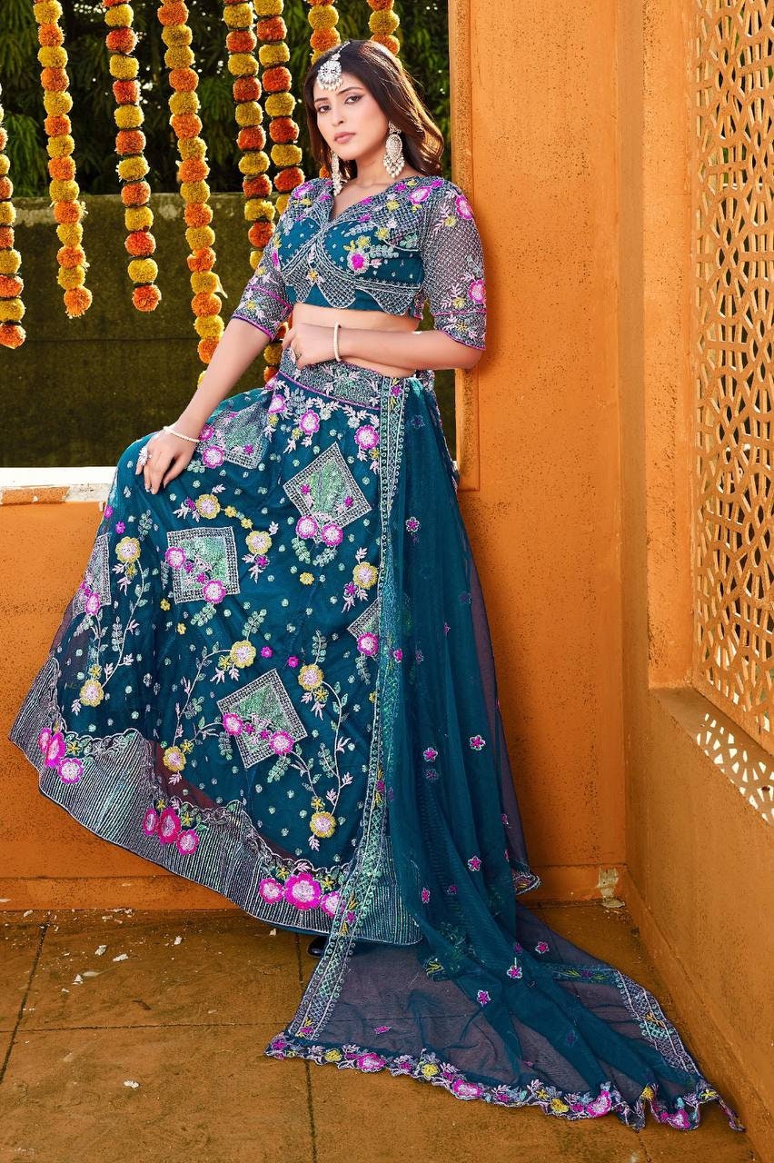 Designer Blue Color Lehenga cholin for women Semistitched Lehenga, Bridesmaid Lehengas