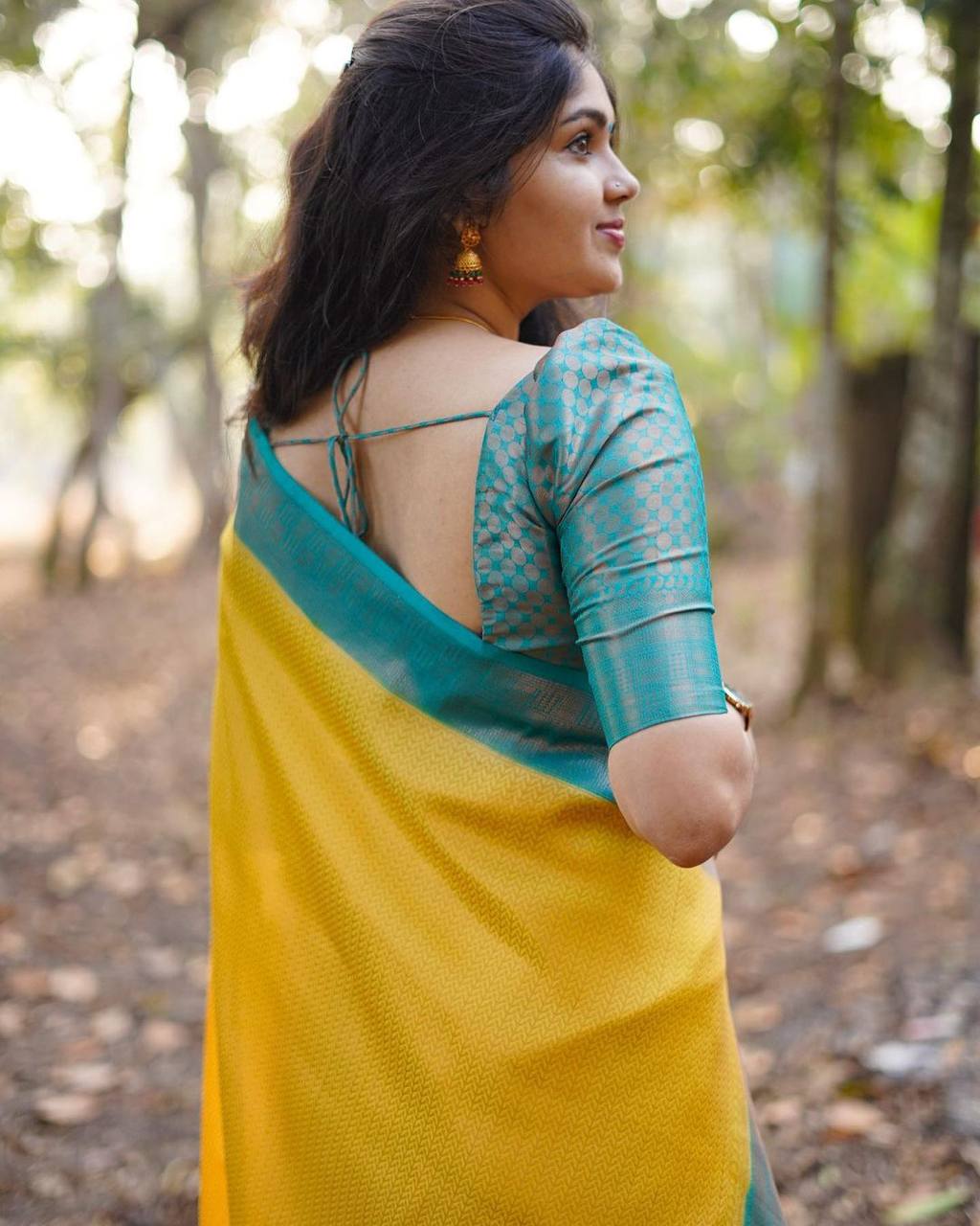 YELLOW & FIROZI COMBINATION PURE SOFT SEMI SILK SAREE WITH ATTRACTIVE BLOUSE PIECE