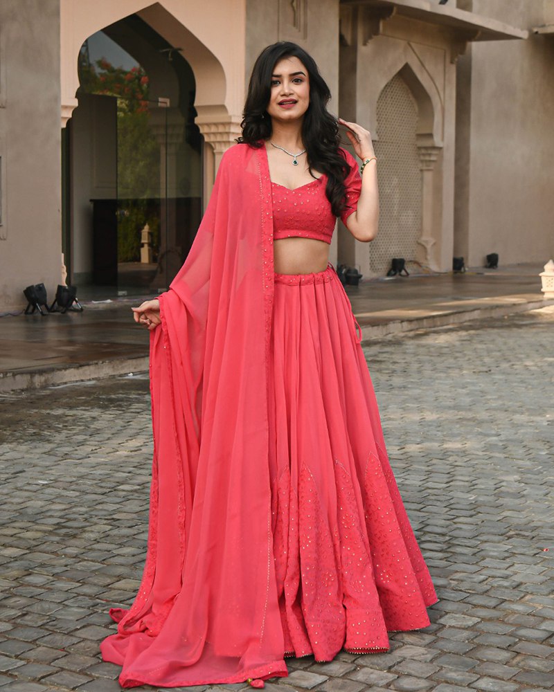 Beautiful Simple Sauber Georgette Wedding Wear Lehenga Choli