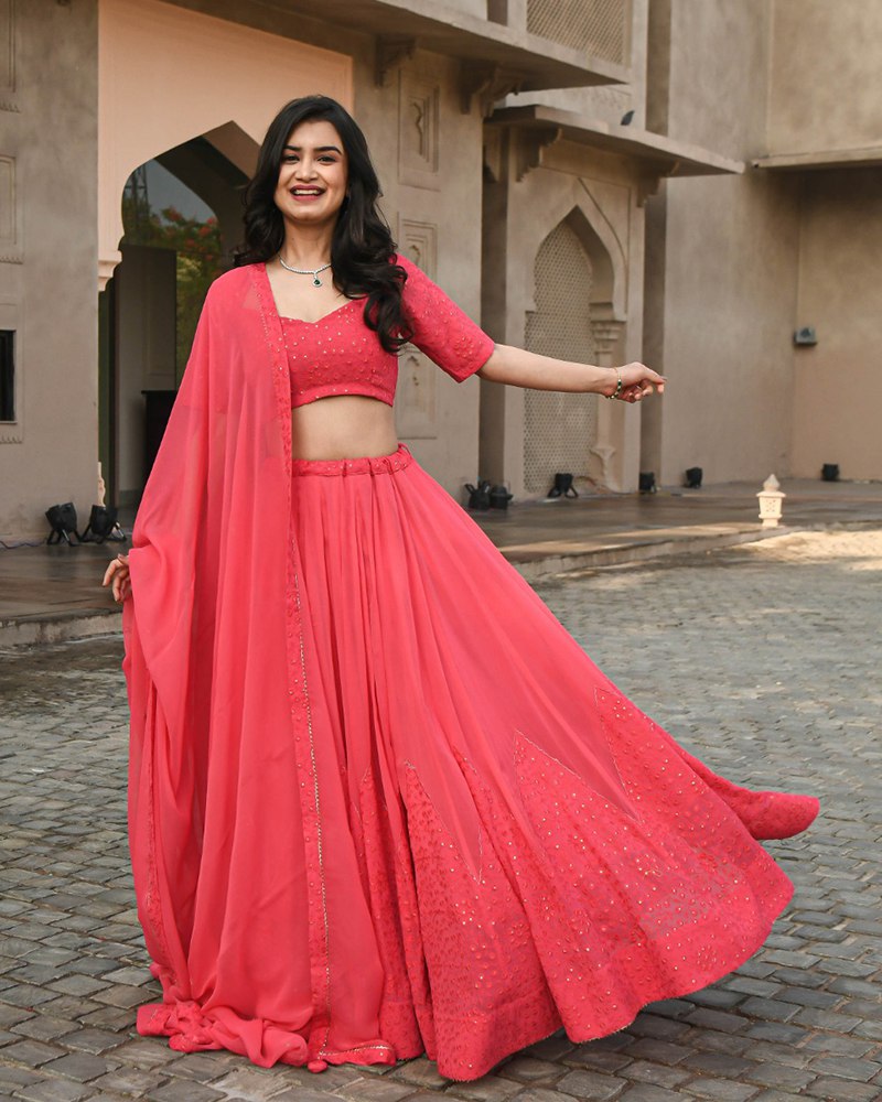 Beautiful Simple Sauber Georgette Wedding Wear Lehenga Choli