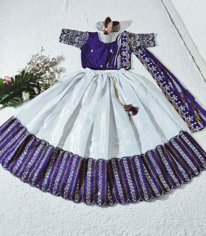 Kids Lehenga for Wedding Wear in Purple Color Chinon With Embroidery