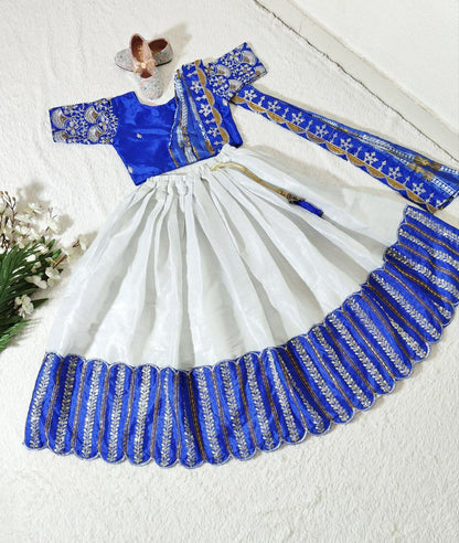 Kids Lehenga for Wedding Wear in Royal Blue Color Chinon With Embroidery