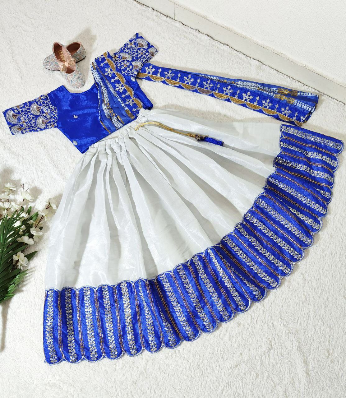 Kids Lehenga for Wedding Wear in Royal Blue Color Chinon With Embroidery