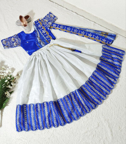 Kids Lehenga for Wedding Wear in Royal Blue Color Chinon With Embroidery