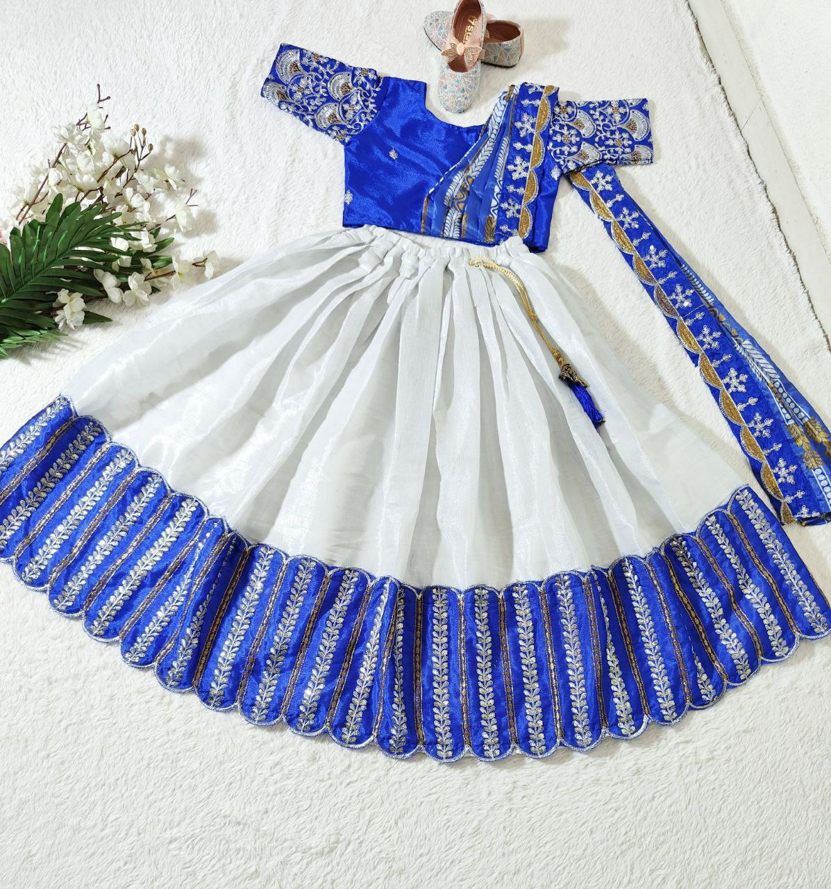 Kids Lehenga for Wedding Wear in Royal Blue Color Chinon With Embroidery
