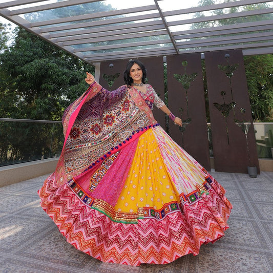 Multi Color Designer Cotton Digital Print Mirror Work Navratri Lehenga Choli