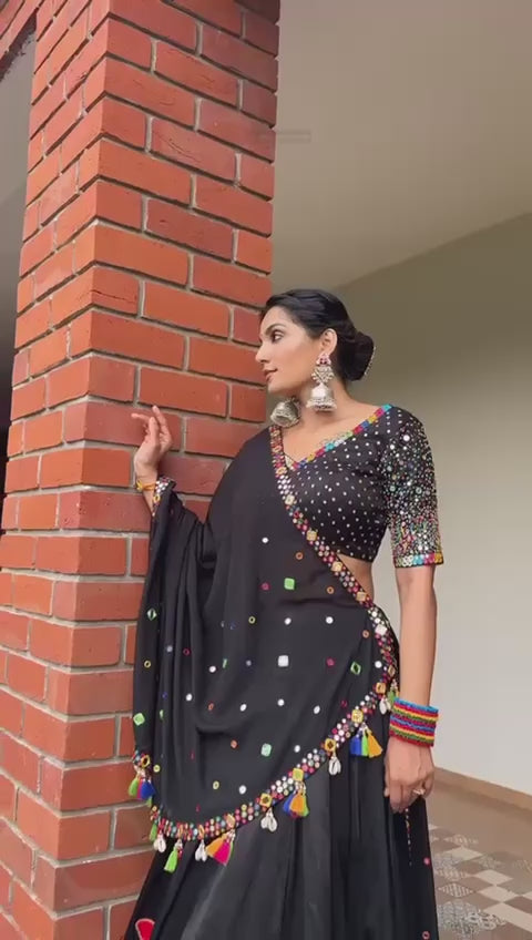 Marvelous Black Embroidered Cotton Traditional Wear Chaniya Choli
