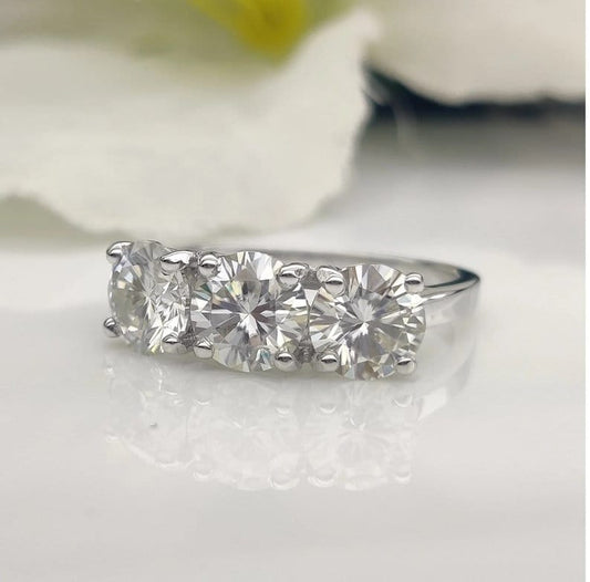 3 Stone Moissanite Round Cut 2.50CT Moissanite Ring 14k White Gold Engagement Ring, Anniversary Diamond Ring