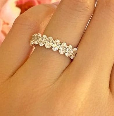 4 ctw Oval Cut Full Eternity Wedding Band, Hand Made Diamond Simulants, Bridal proposal Ring