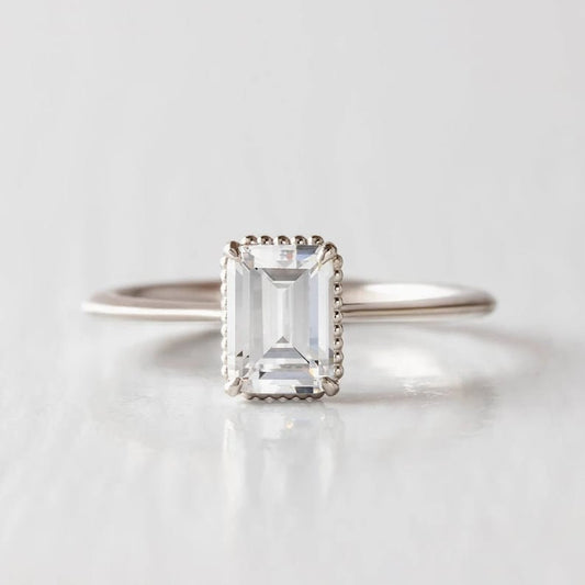 8X6 MM Emerald Cut Moissanite Solitaire Ring 925 Sterling Silver, 10K/14K/18k Gold