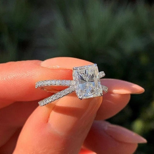 Solid White Gold Ring - 2.30TCW Radiant Cut Moissanite Diamond Ring Engagement Ring, Wedding Rings