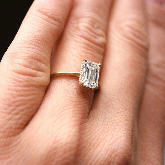 8X6 MM Emerald Cut Moissanite Solitaire Ring 925 Sterling Silver, 10K/14K/18k Gold